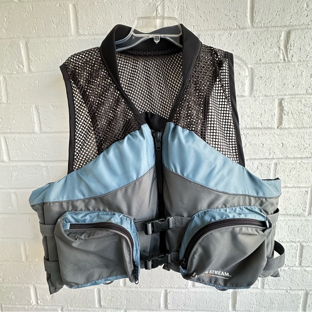 Field & Stream Gray Blue Fishing Vest Flotation Aid Type III PFD Adult > 90 lbs